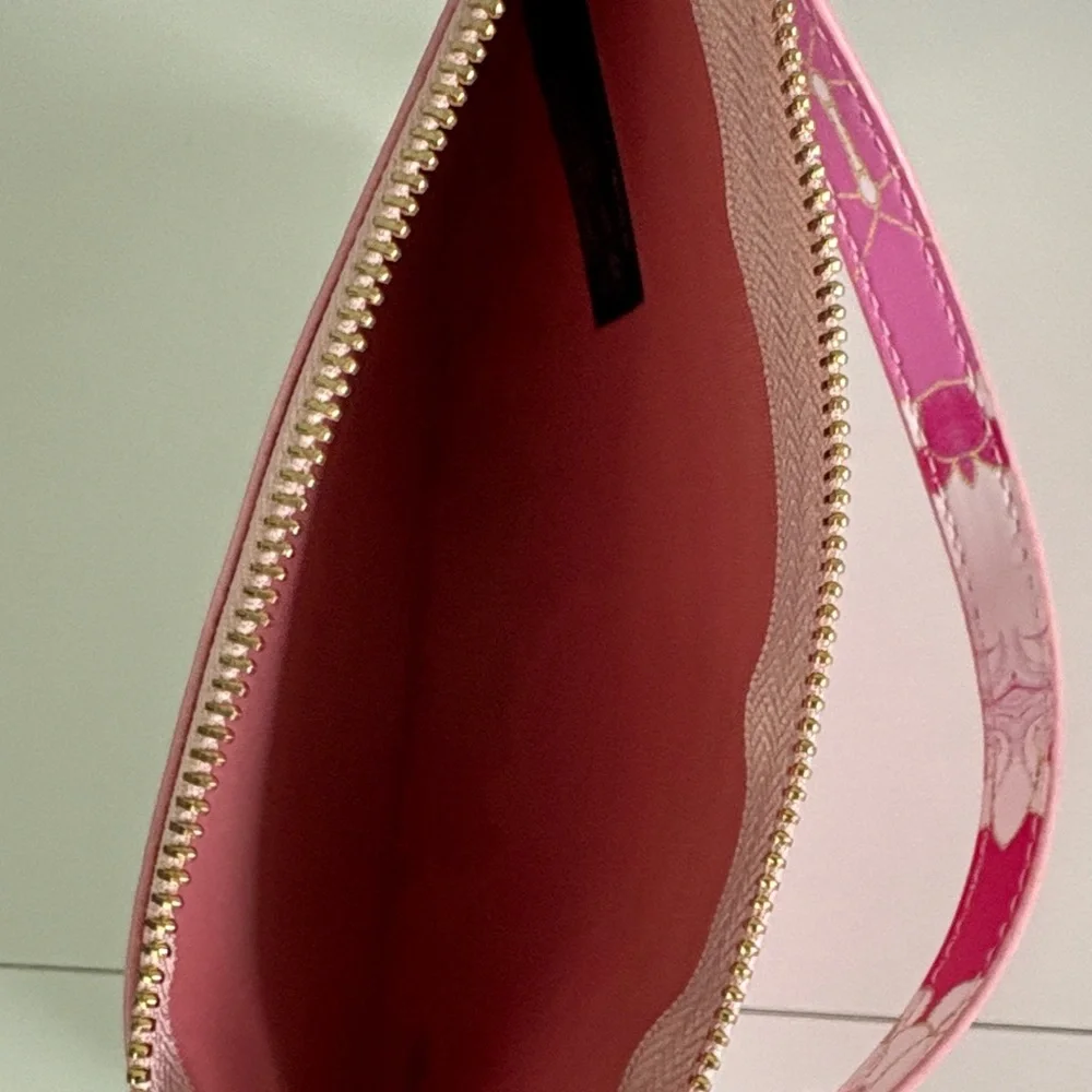 Chico’s NWT Pink Floral Wristlet Clutch Gold Hardware